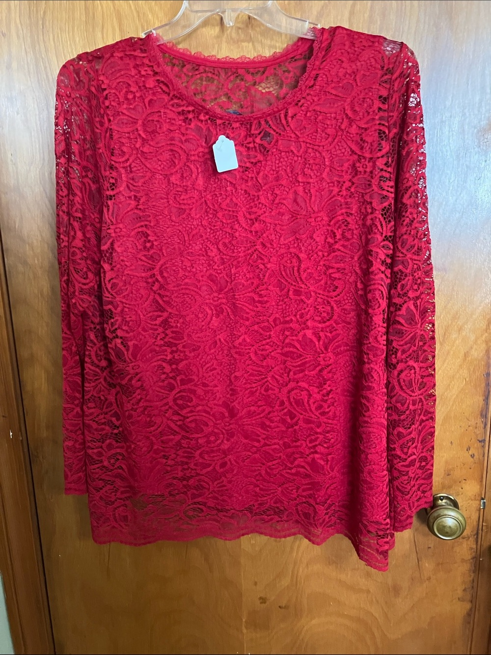 Women's Red Lace Long-Sleeve Blouse
